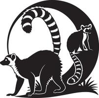 Majestic Lemurs in Silhouette Elegant Black and White Wildlife Art, Tropical Setting, Serene Mood - Professional digital artwork with vibrant colors and detailed composition vector