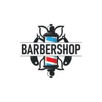 barbershop logo design concept of a barber shop with a vintage retro concept of scissors and razors also a cool and minimalist barbershop tube icon of a symbol template vector