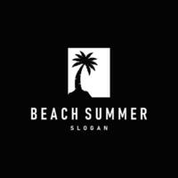 summer beach logo simple minimalist design coconut tree with black silhouette with beach atmosphere illustration template concept symbol vector