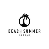 summer beach logo simple design coconut tree with black silhouette with beach atmosphere illustration template concept symbol vector