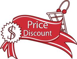 Red Price Discount Label with Ribbon and Shopping Cart Icon vector
