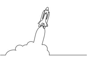 Rocket space ship launch, continuous line drawing vector