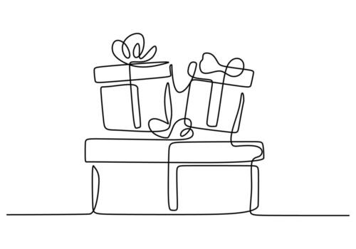 Present box with ribbon and bow. Continuous one line . vector