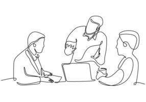 One line drawing of office workers at business meeting vector