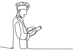 One Continuous single line drawing of chef hold recipe vector