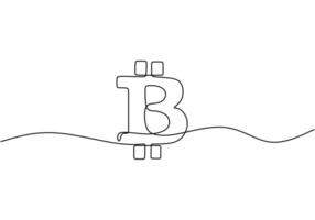 Single continuous line art bitcoin cryptocurrency vector