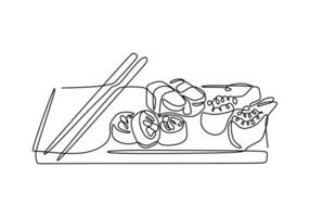 One line of sushi rolls with chopstick vector