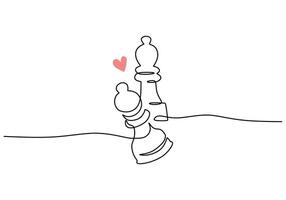 One continuous single line drawing of moving chess figure. Chess game isolated on a white background. vector