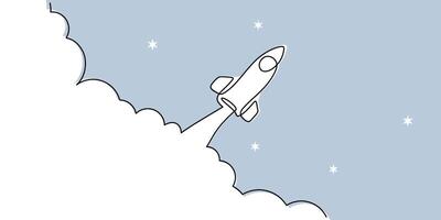 Single line drawing of Rocket space ship launch vector