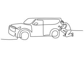 Continuous one line drawing of mechanical repairing car vector
