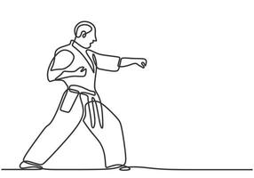 Karate taekwondo athlete in one continuous single line art drawing isolated on white background. vector
