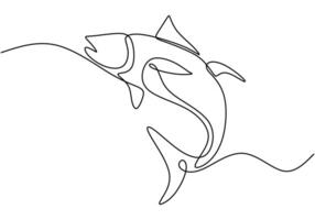 Fresh salmon fish continuous line art drawing isolated on white background. Fresh food concept. vector