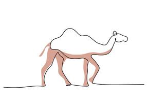 Big camel on the desert in one single continuous line drawing style for Ramadan kareem concept. vector