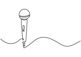 Microphone in one continuous single line art drawing style isolated on white background. vector