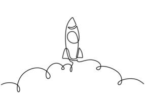 Simple Rocket space ship launch line drawing vector