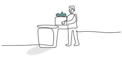 Man throws garbage in continuous line art vector