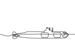 Continuous one line drawing of submarine for Ocean transportation. vector