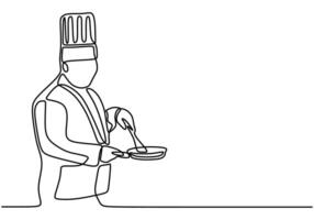 Continuous single line drawing of chef cooking vector