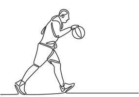 Man athlete play basketball in one continuous single line art drawing style. Ball sport concept. vector