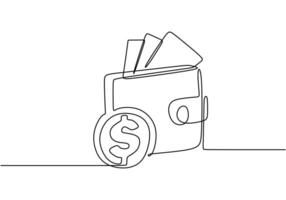 Continuous line drawing dollar coin and big wallet vector