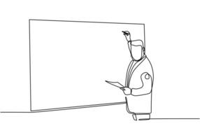 Man teacher giving a lesson in from of the class behind the blackboard vector