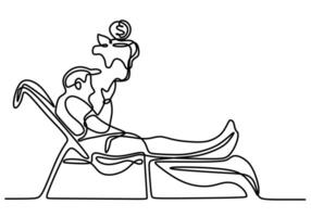 one continuous line drawing of person vacation with piggy bank coin. Concept of retirement and invest. vector