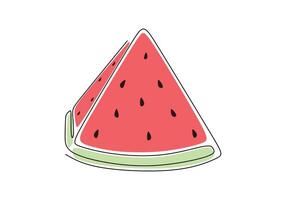 One continuous line drawing of sliced healthy organic red watermelon. vector
