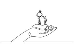 Hand with father and son symbol continuous one line drawing art. vector