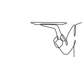 continuous line drawing of waiter hand pose standing bringing tray vector