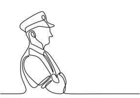 Pilot wear uniform in one continuous line drawing style. vector