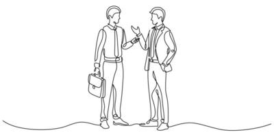 continuous line drawing of office workers at business talking vector