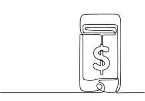 Continuous one line drawing of Smartphone and Electronic money. vector