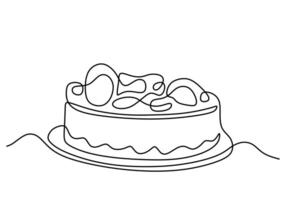 Continuous one line drawing Dessert with decorated cake vector