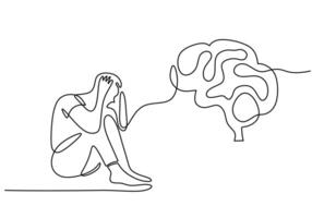 Continuous singe one line drawing art of stress people vector