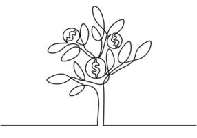 Single continuous line drawing growing money tree vector