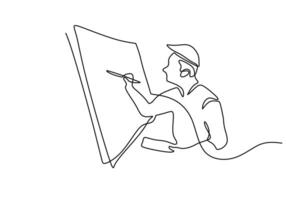 Man artist drawing on blank canvas in one continuous line vector