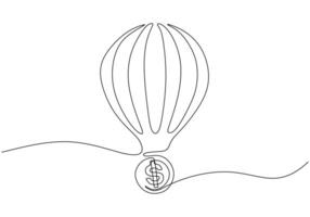 continuous line drawing of air balloon with money vector