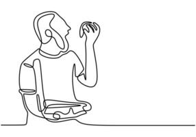 One continuous line drawing of people eating vector