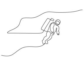 Single continuous line drawing of Astronaut discovering vector