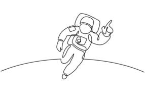 One continuous line drawing of Astronaut discovering spacewalk vector