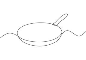 Frying pan one single line continuous drawing illustration. vector