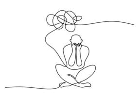 one line drawing art of stress confusing people vector