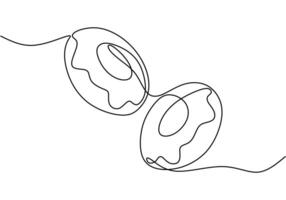 Continuous line drawing of two delicious donuts isolated on white background illustration vector