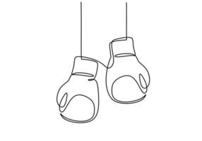 Continuous one line drawing of Boxing gloves. Hanging boxing gloves single line illustration. vector
