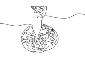 one continuous line drawing of pizza isolated on white background. Food illustration. vector