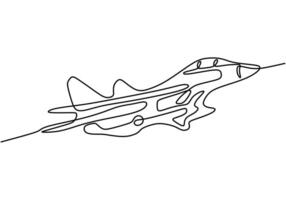 modern fighter plane in the air power vehicle one line art vector