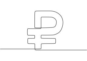 Continuous line drawing of Russian ruble currency symbol vector