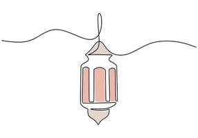 Hanging lantern in one single continuous line drawing. Ramadan kareem concept illustration. vector