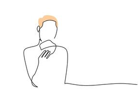 one continuous single line of man eating bread with right hand isolated on white background. vector