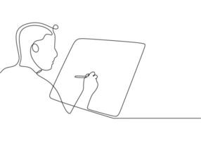 artist drawing on blank canvas in one continuous line vector